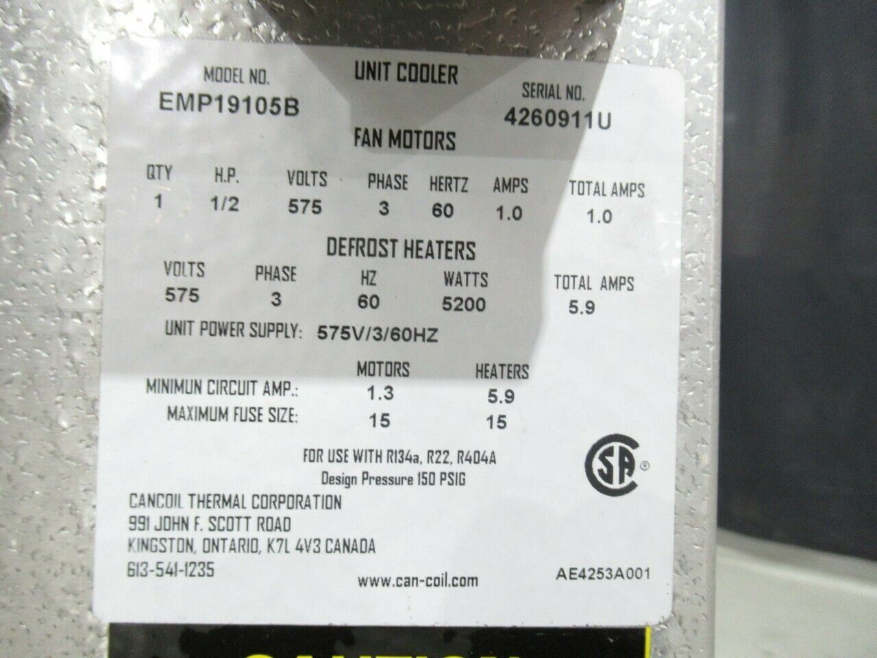 Cancoil EMP19105B Electric Defrost Medium Profile Unit Cooler, 19 100 Capacity