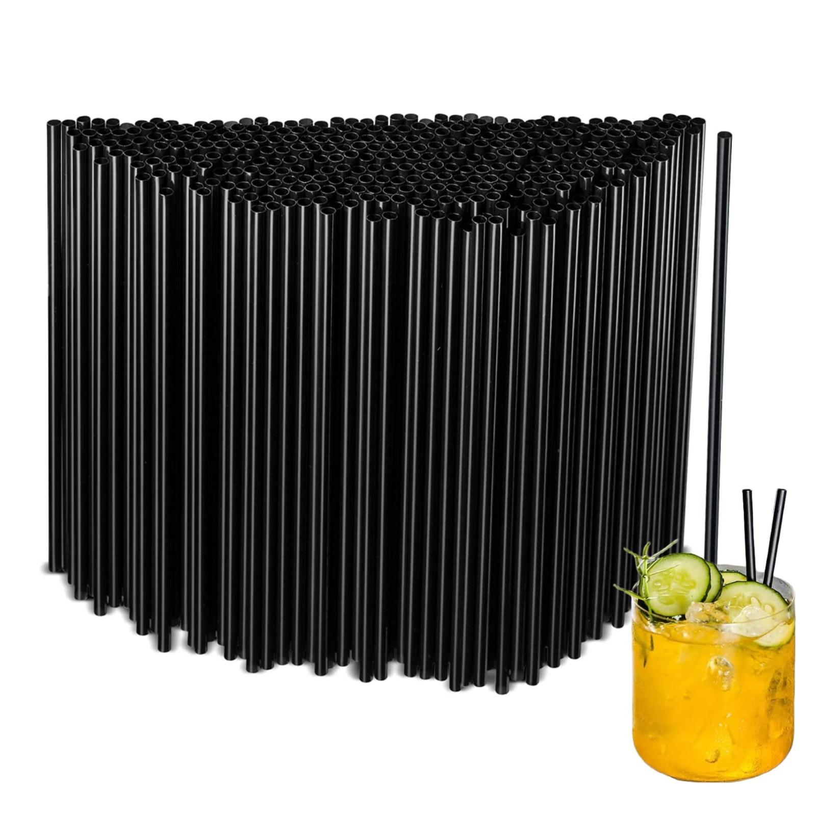 Summerdate 500Pcs Black Disposable Straws5.12 Straight Flat Straw0.16 Diameter