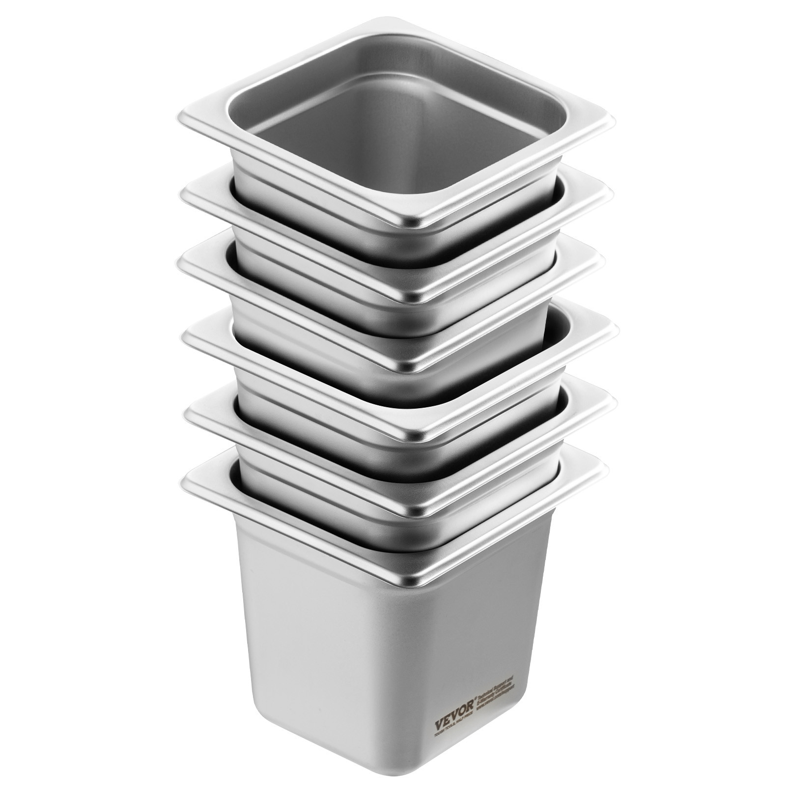 VEVOR 6 Pack 1/6 Size Hotel Pans Steam Table Pan Stainless Steel 6″ Deep