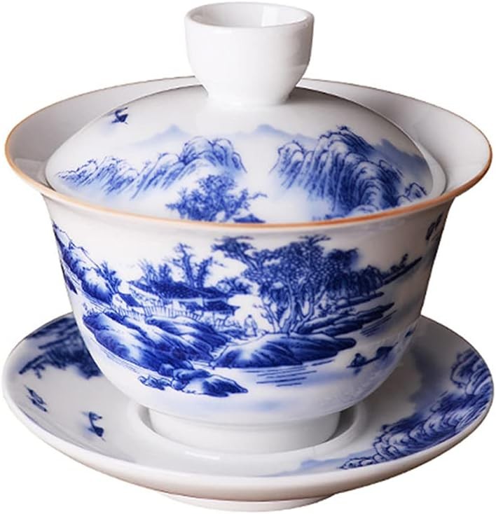Jingdezhen Chinese Gaiwan Handmade 6.3oz/180ml Mountain Style China Blue and