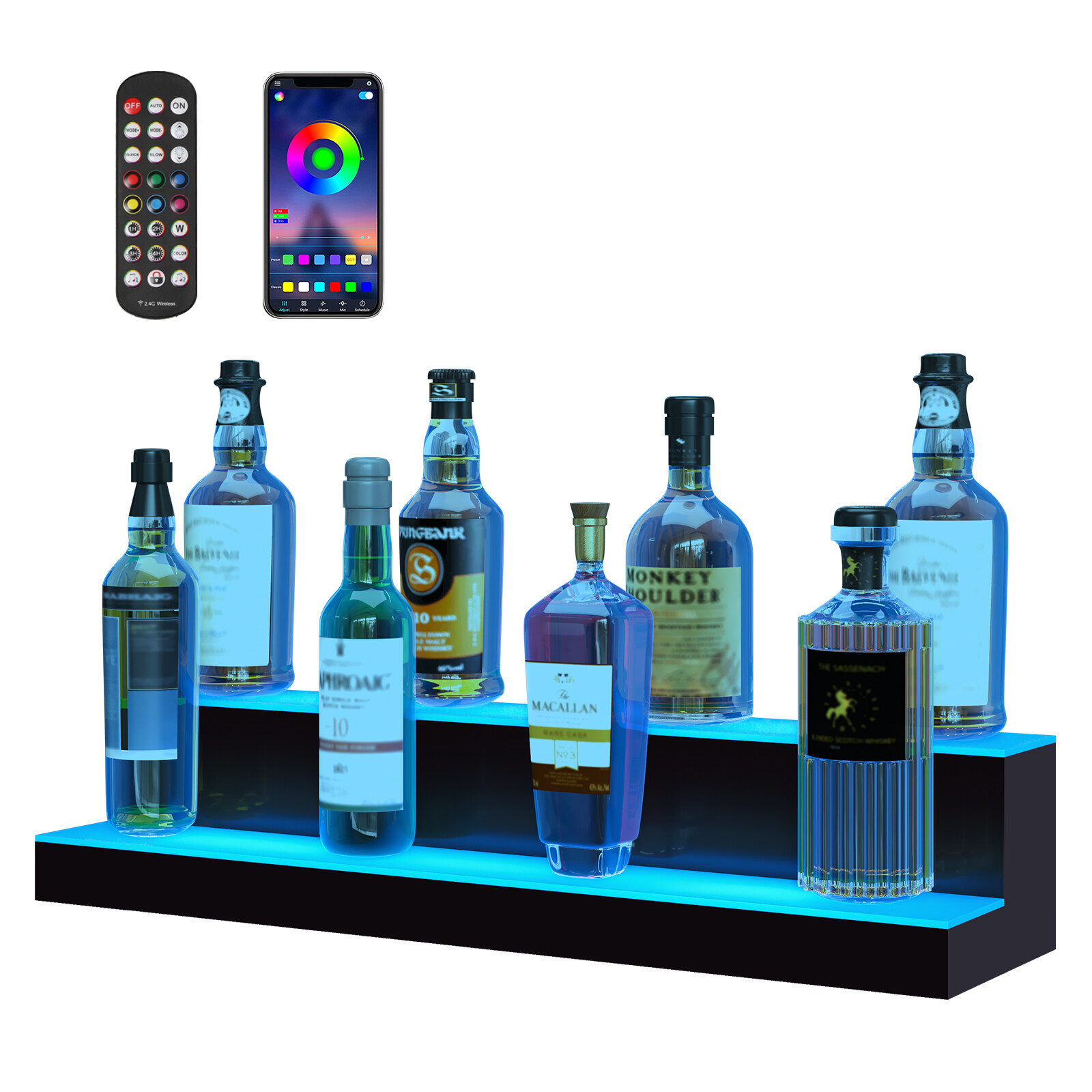 VEVOR LED Lighted Liquor Bottle Display Bar Shelf RF & App Control 30″ 2-Step