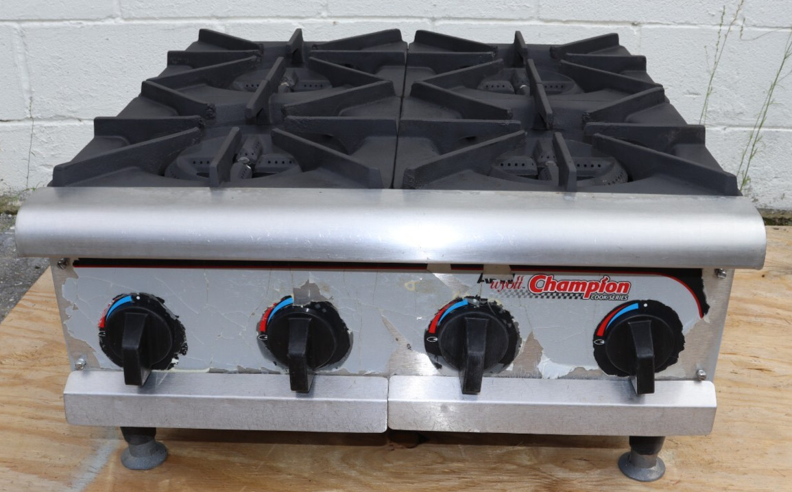 APW Wyott GHP-4S 24 Inch Gas Manual Countertop Hotplate – 66,000 BTU, Used