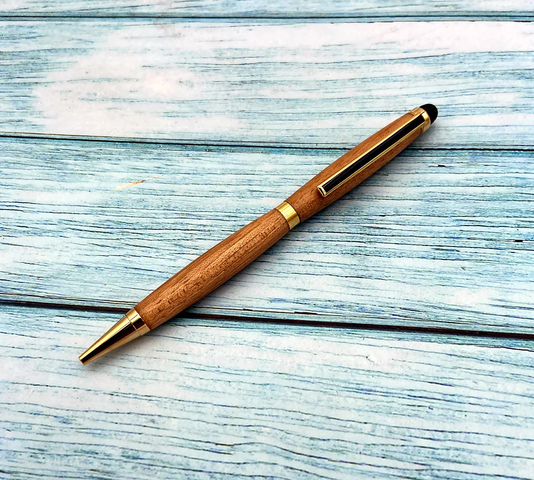 Whiskey Barrel Pen with Stylus | Personalized Executive Pen | 24K Gold Trim