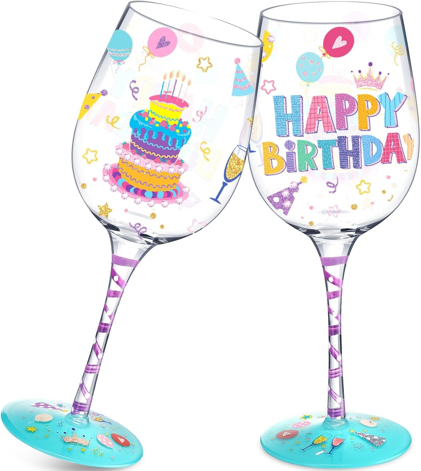 Hand Painted Wine Glass Happy Birthday Cup 15 oz Personalised Birthday for Him
