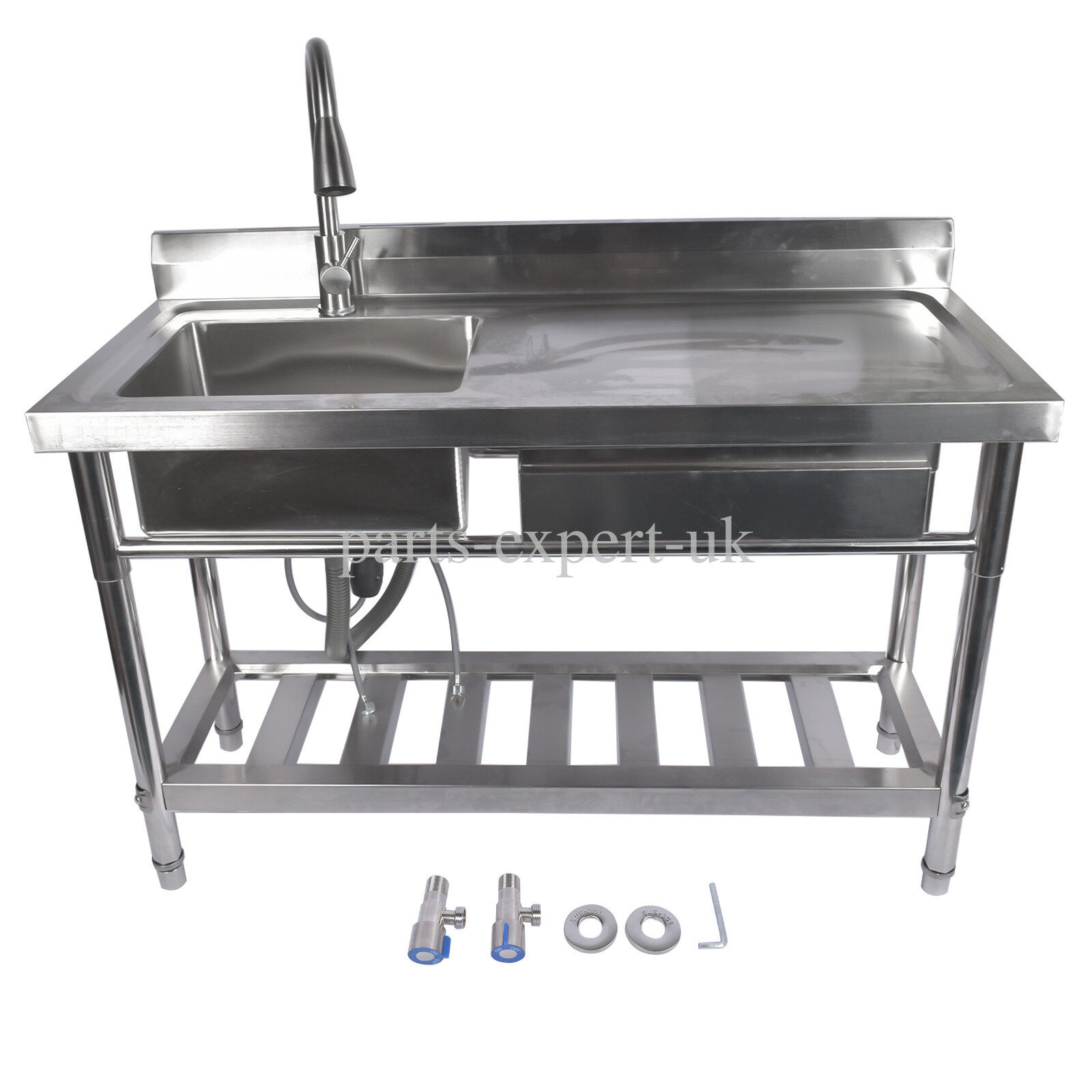 Free Standing Single Bowl Kitchen Sink with Pull-Out Faucet, Hot and Cold Pipes