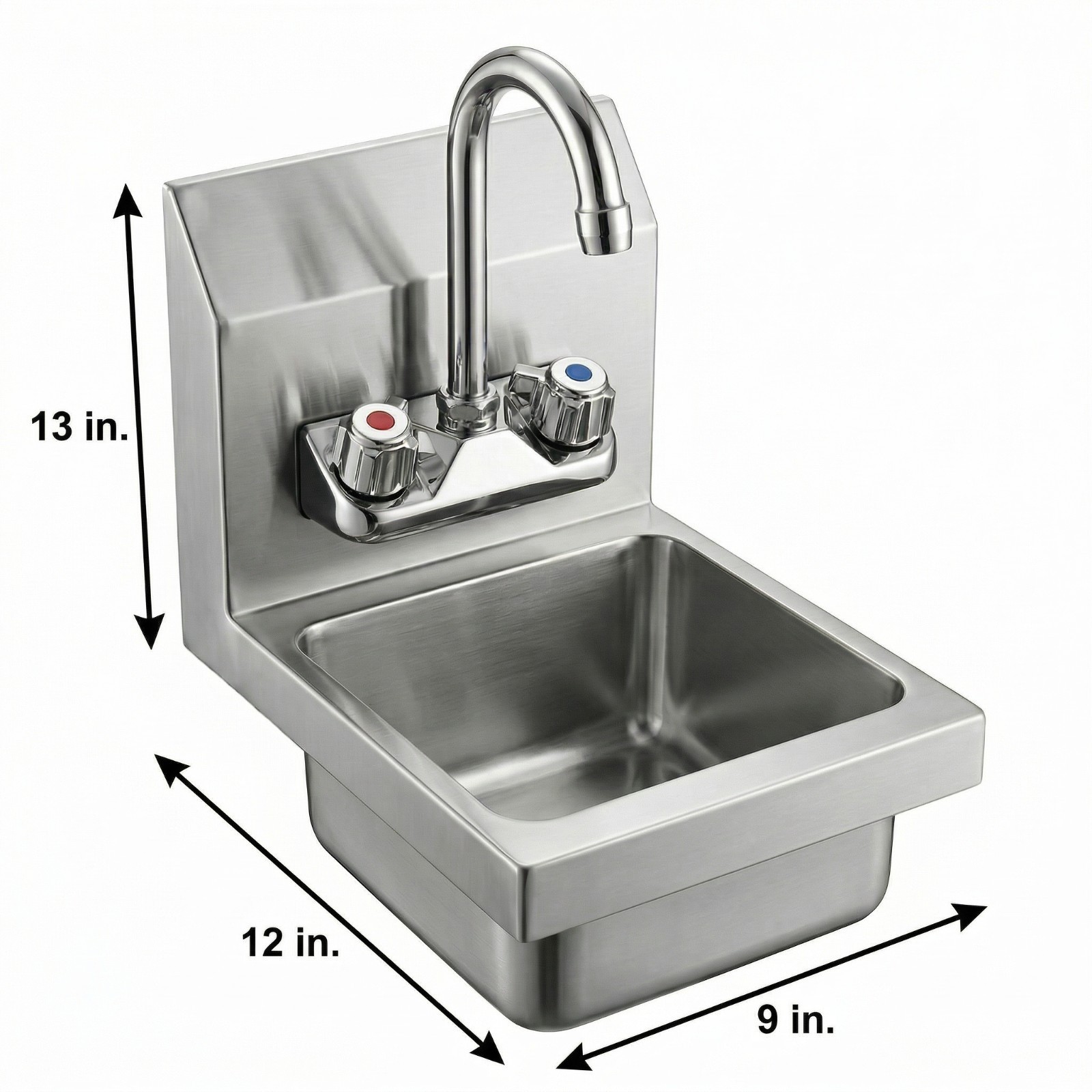 12 in. x 9 in. x 13 in. Wall Mount Stainless Steel Hand Sink