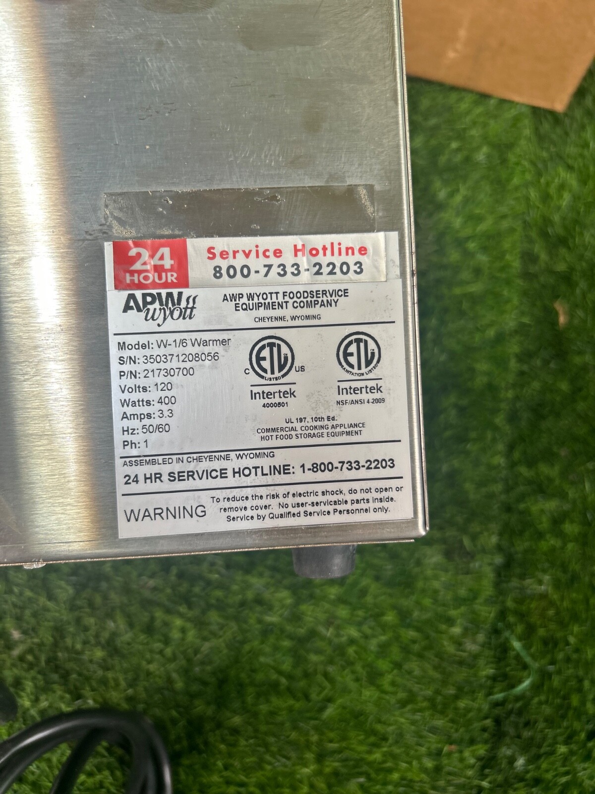 APW Wyott W-1/6 Stainless Steel 1/6th Or 1/9th Pan Food Warmer 120V NIB