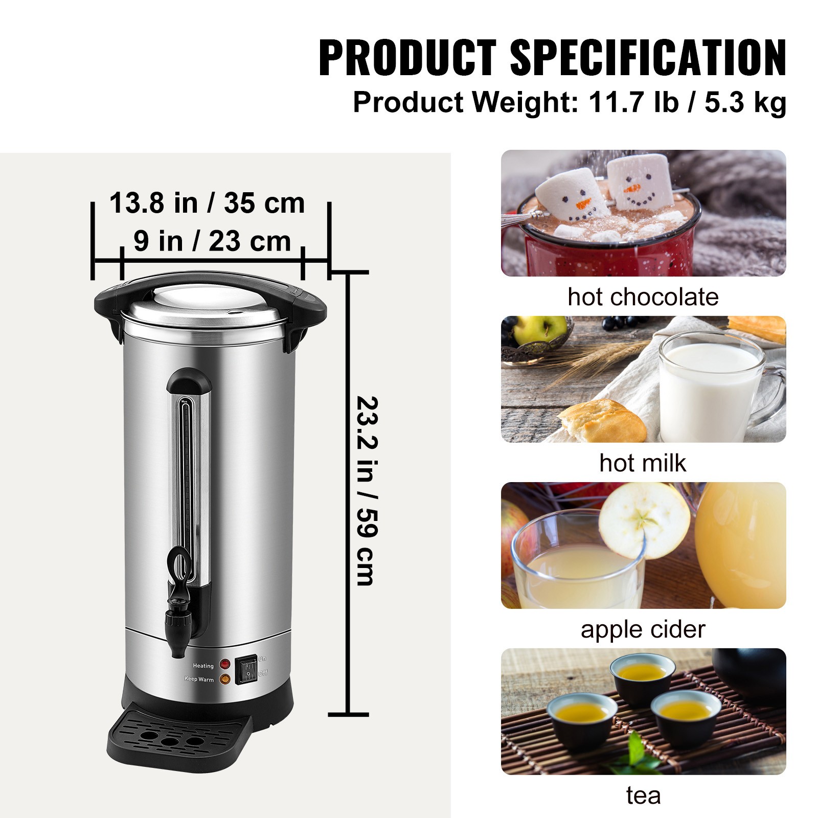 VEVOR Commercial Coffee Urn 110 Cup Stainless Steel Coffee Dispenser Fast Brew