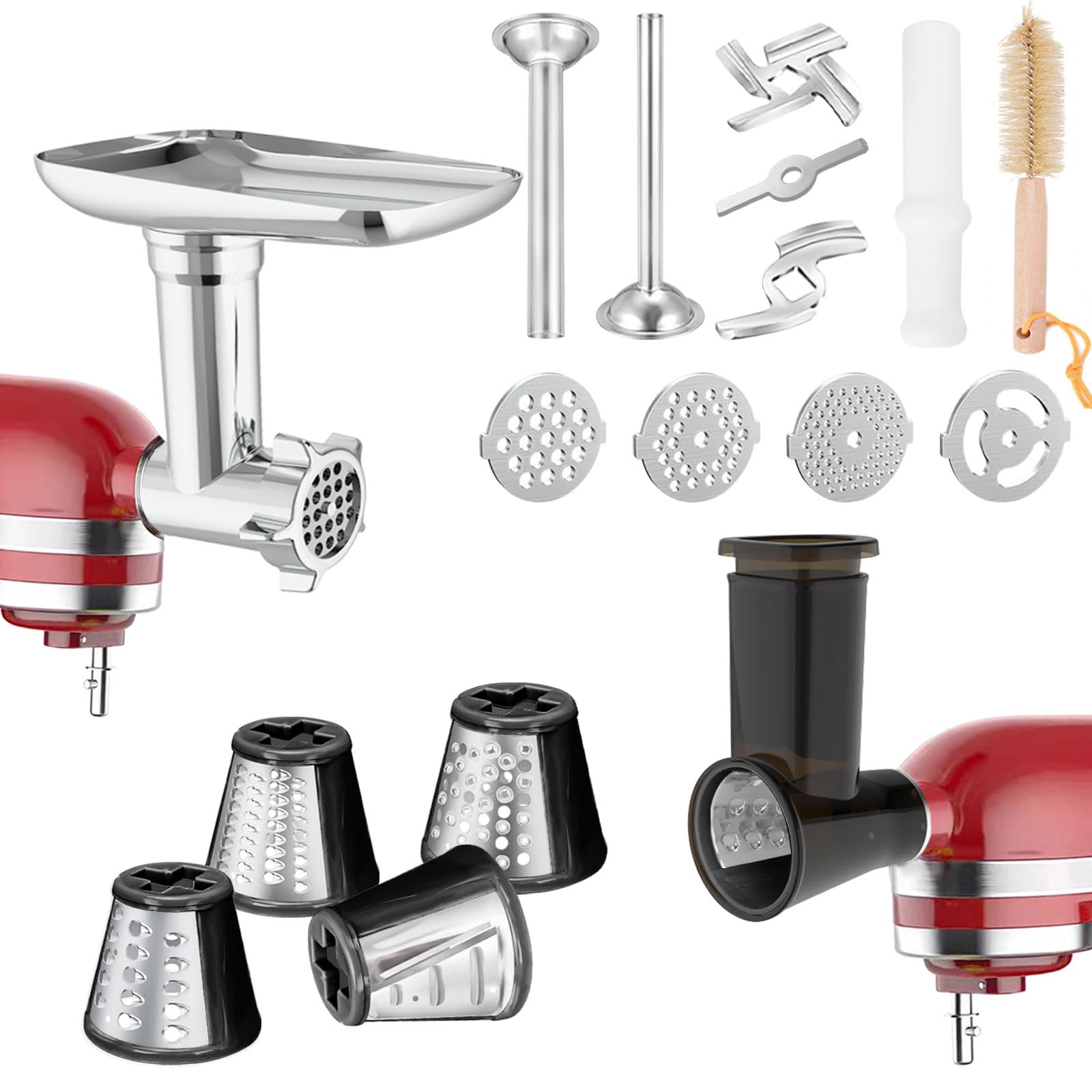 Meat Grinder & Slicer Shredder Attachments for KitchenAid Stand M, Black