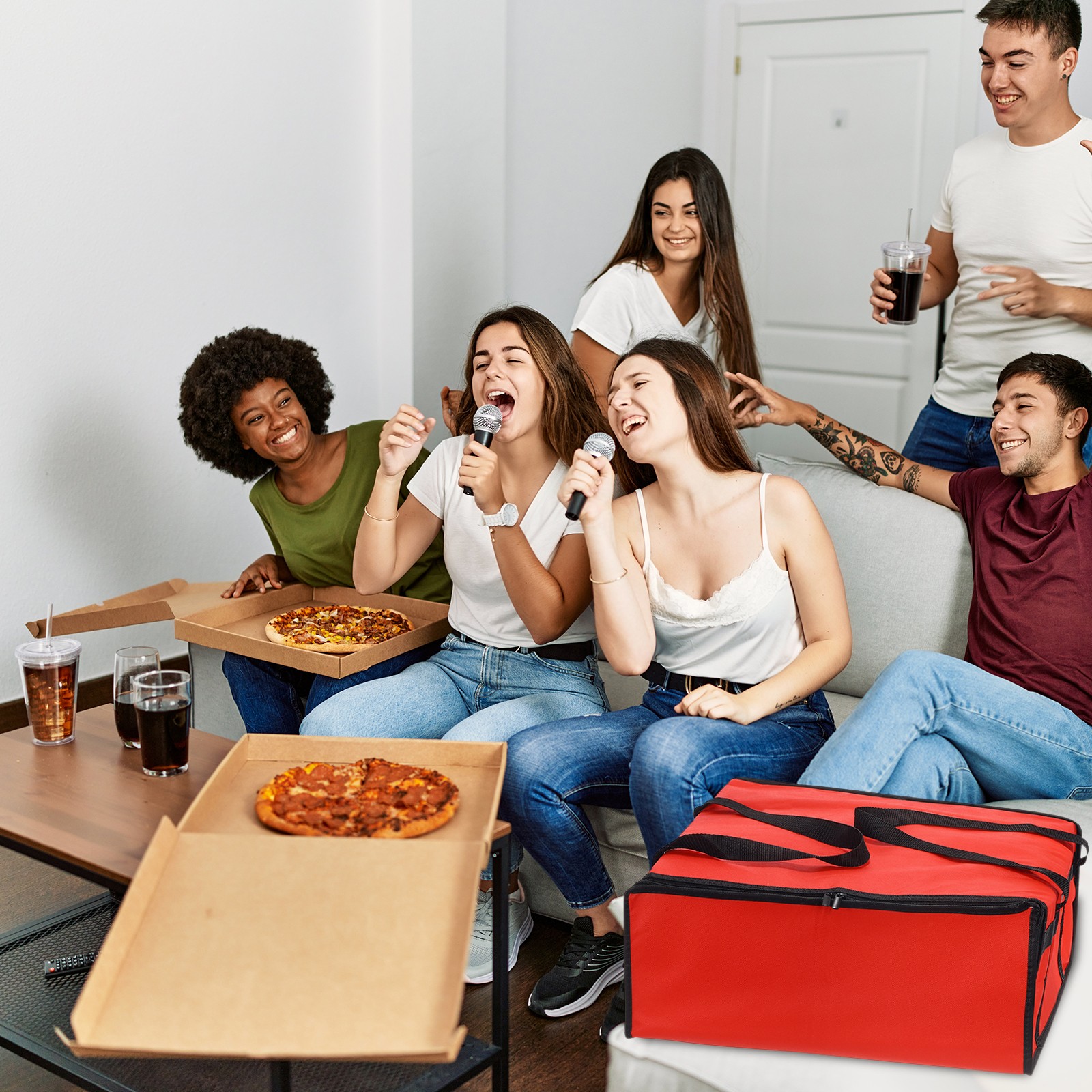 Insulated Pizza Bag 24x24x14 Inches Non-woven Fabrics Grocery Bag Red