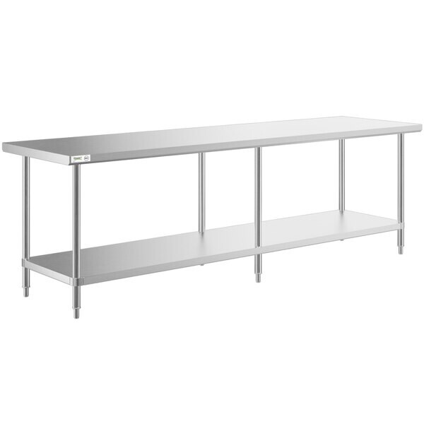 30″W x 108″L 14G Stainless Steel Prep and Work Restaurant Table with Undershelf