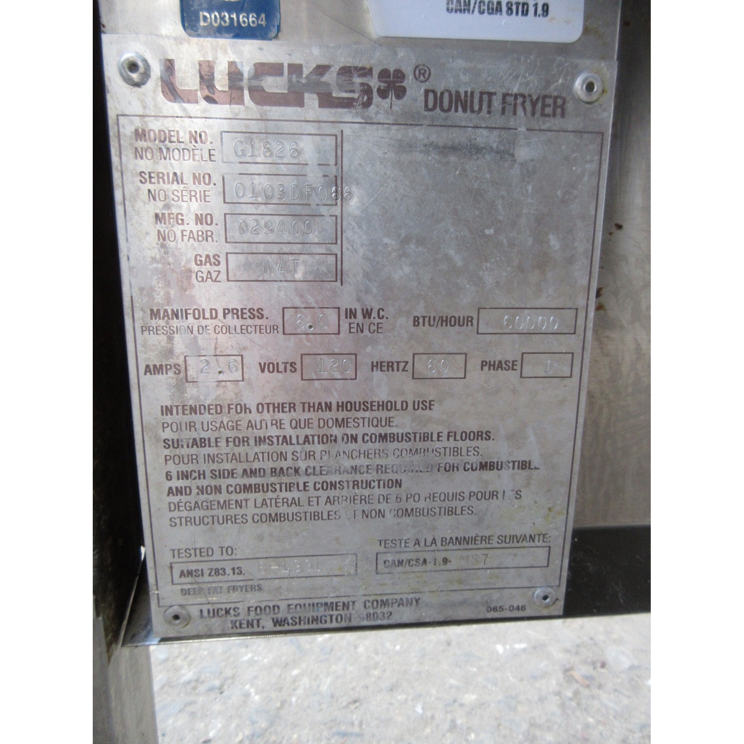 Lucks G1826 Natural Gas Donut Fryer