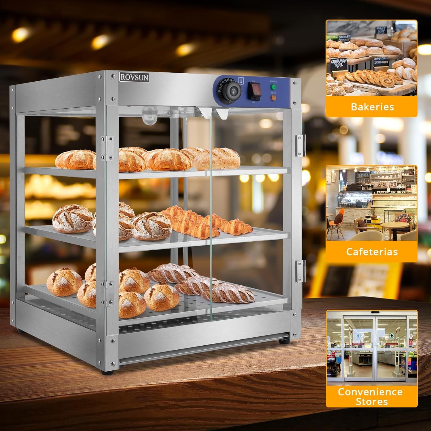 3-Tier Food Warmer Countertop,Commercial Warm for Food Pizza Warmer Display Case