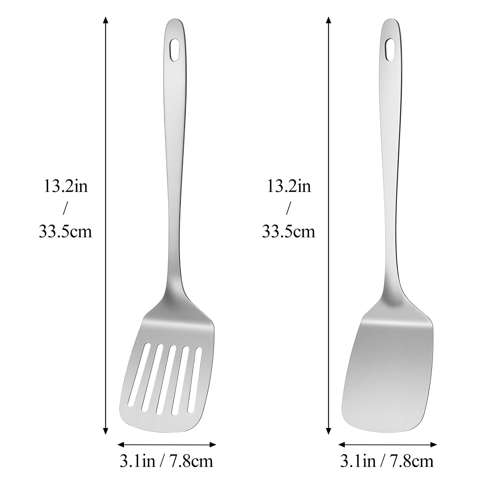 ChefBee 2PCS Metal Spatula Set – Stainless Steel Solid 13.2in, Sliver