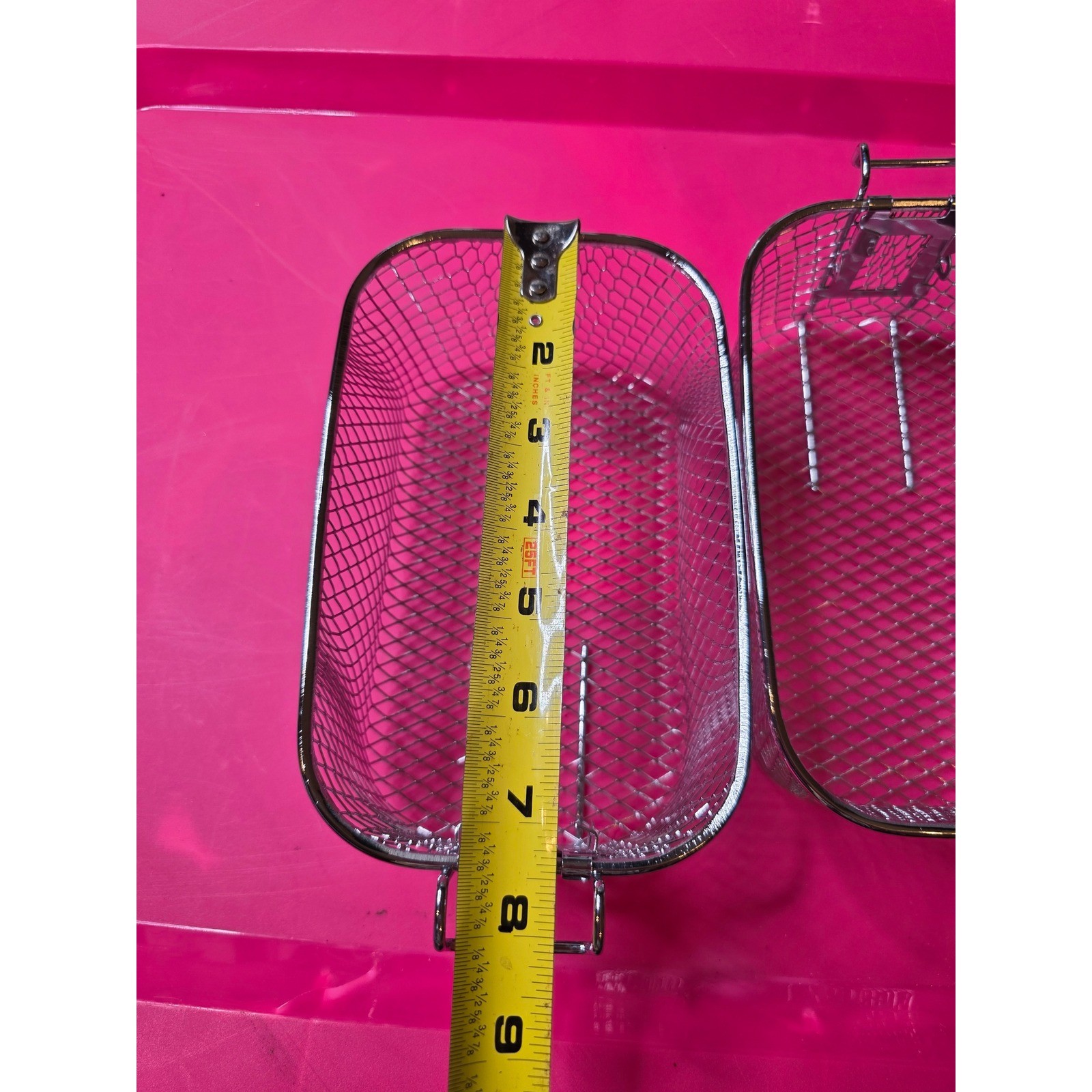 Set of 2 Silver Wire Mesh Deep Fryer Baskets with Hooks 8×4.5×4 Rectangular