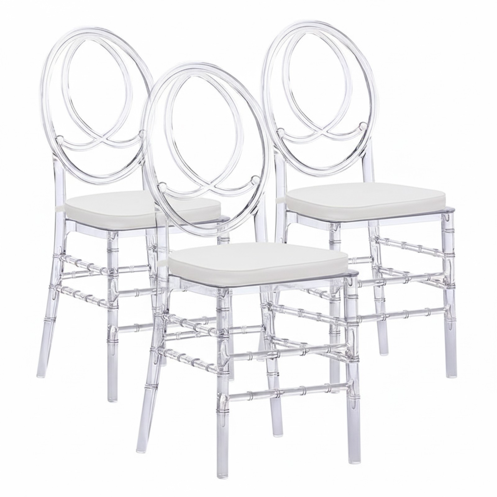 Set of 3 Clear Acrylic Chiavari Dining Ghost Chairs with Cushions for Banquet