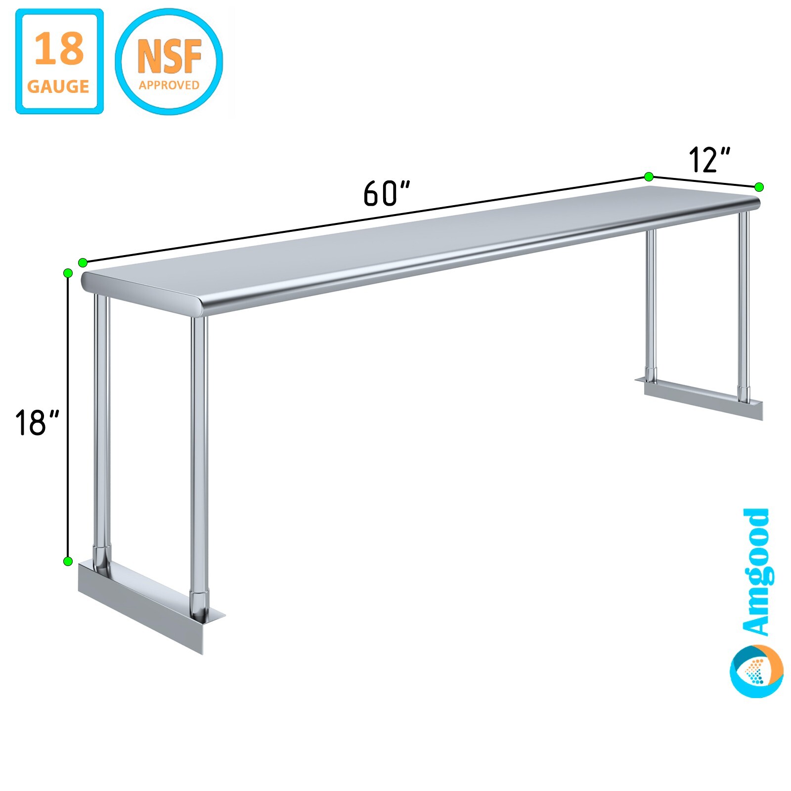 12 in. Deep x 60 in. Long Stainless Steel Single Tier Overshelf