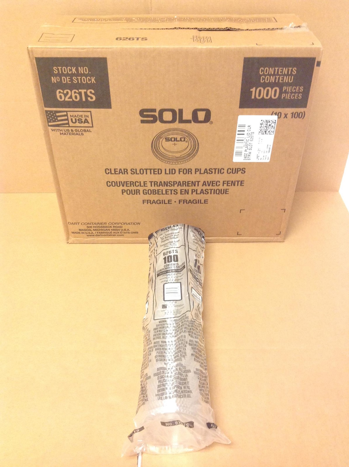 NEW Dart Solo 626TS Clear Straw Spotted Lid For Plastic Cups, 1000/Case