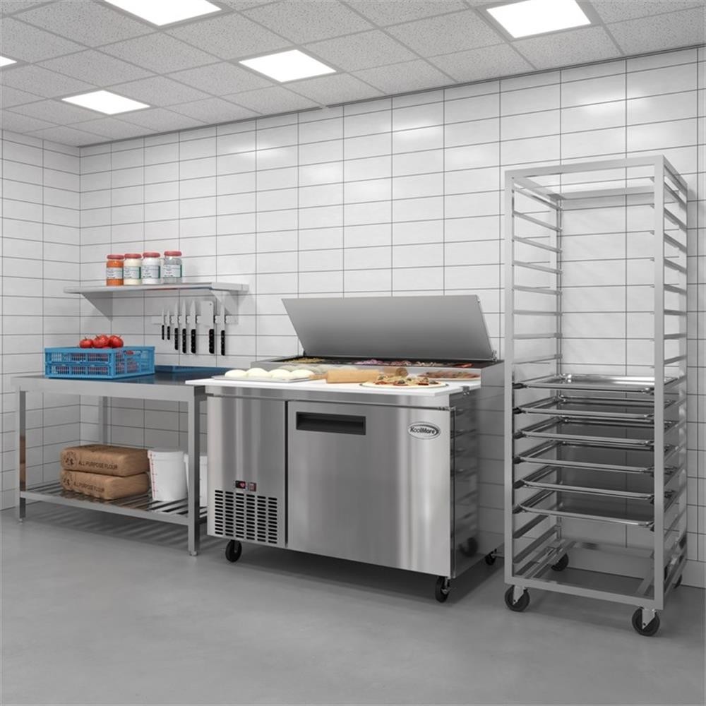 Pemberly Row Silver 50″ One Door Commercial Pizza Prep Refrigerator in Steel