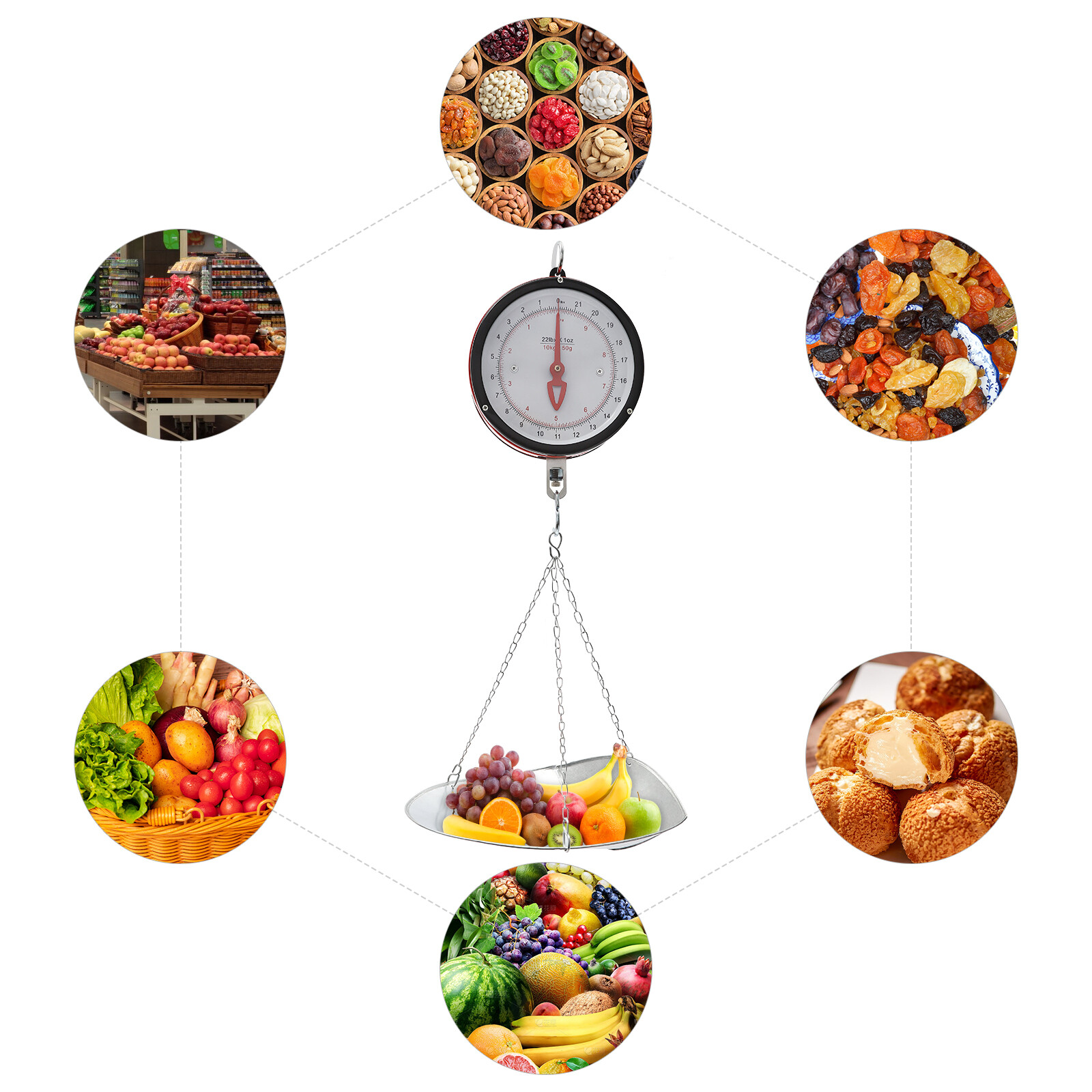 10kg/22lbs Double-sided Supermarkets Dial Hanging Scale Circular Hanging Scale