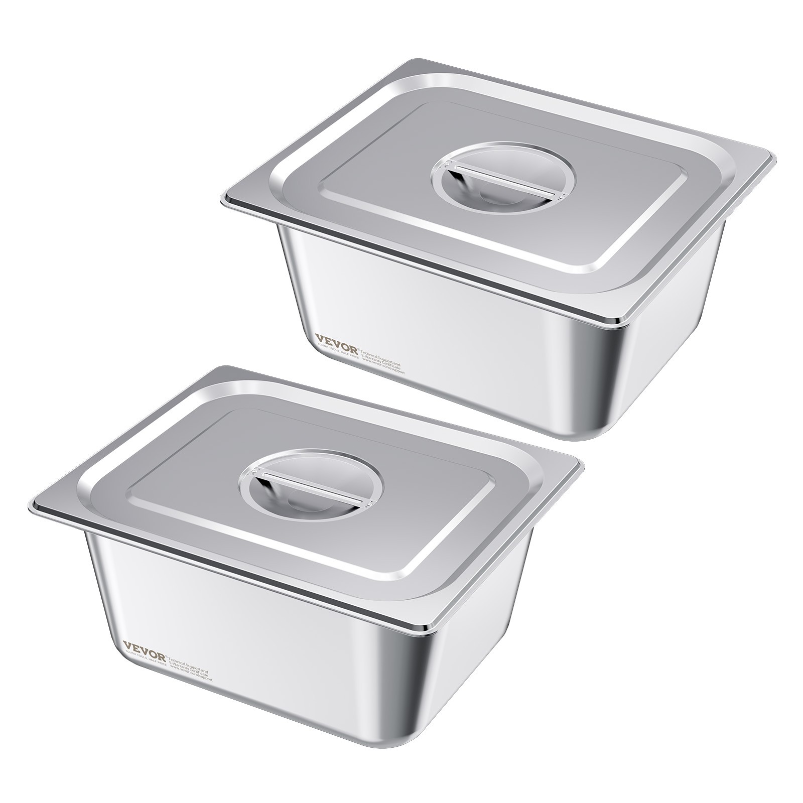 VEVOR 1/2 Size Hotel Pans with Lids Steam Pans 6″ Deep Stainless Steel 2 Pack