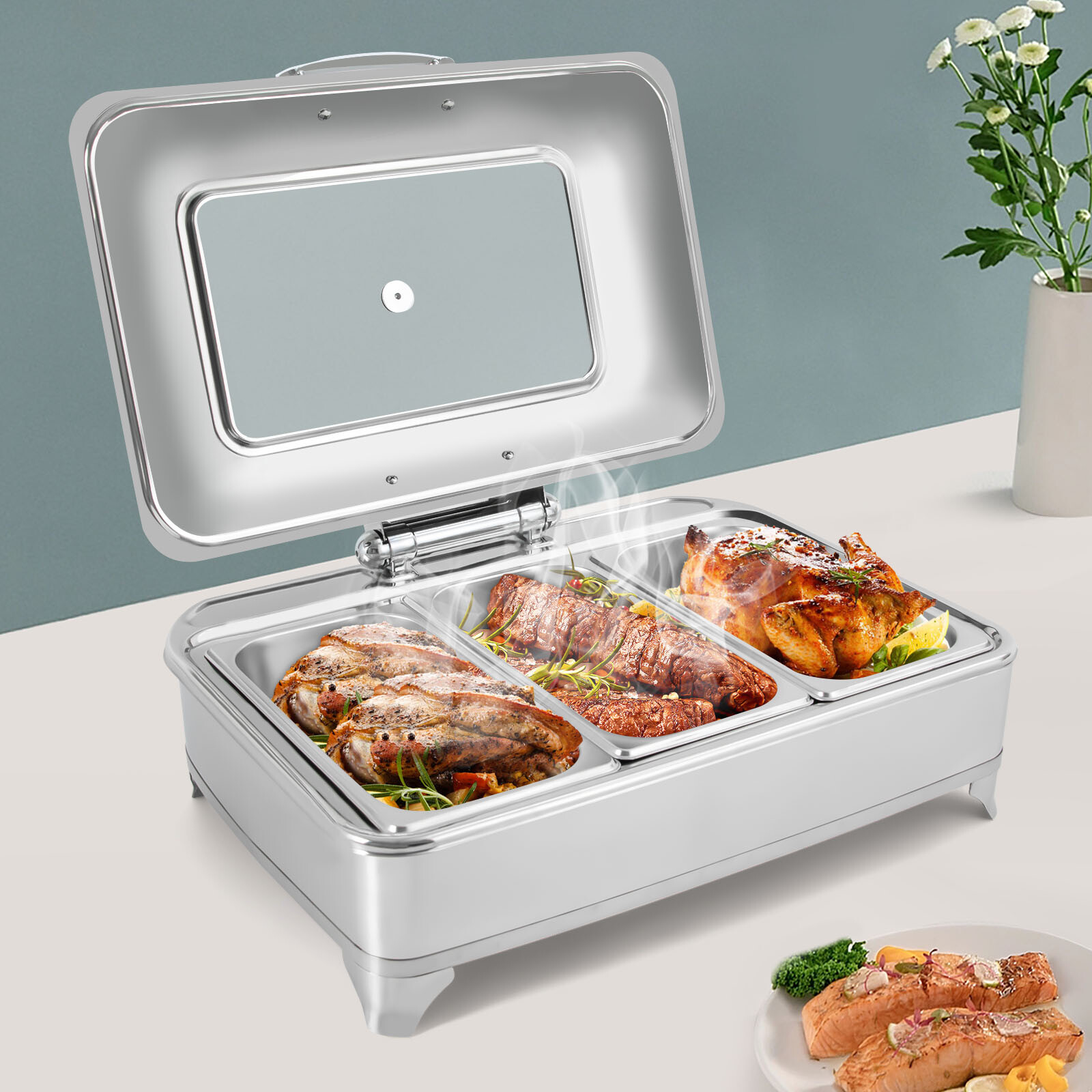 Electric Buffet Food Warmers Commercial Heat Food Countertop Silver Pizza Warmer