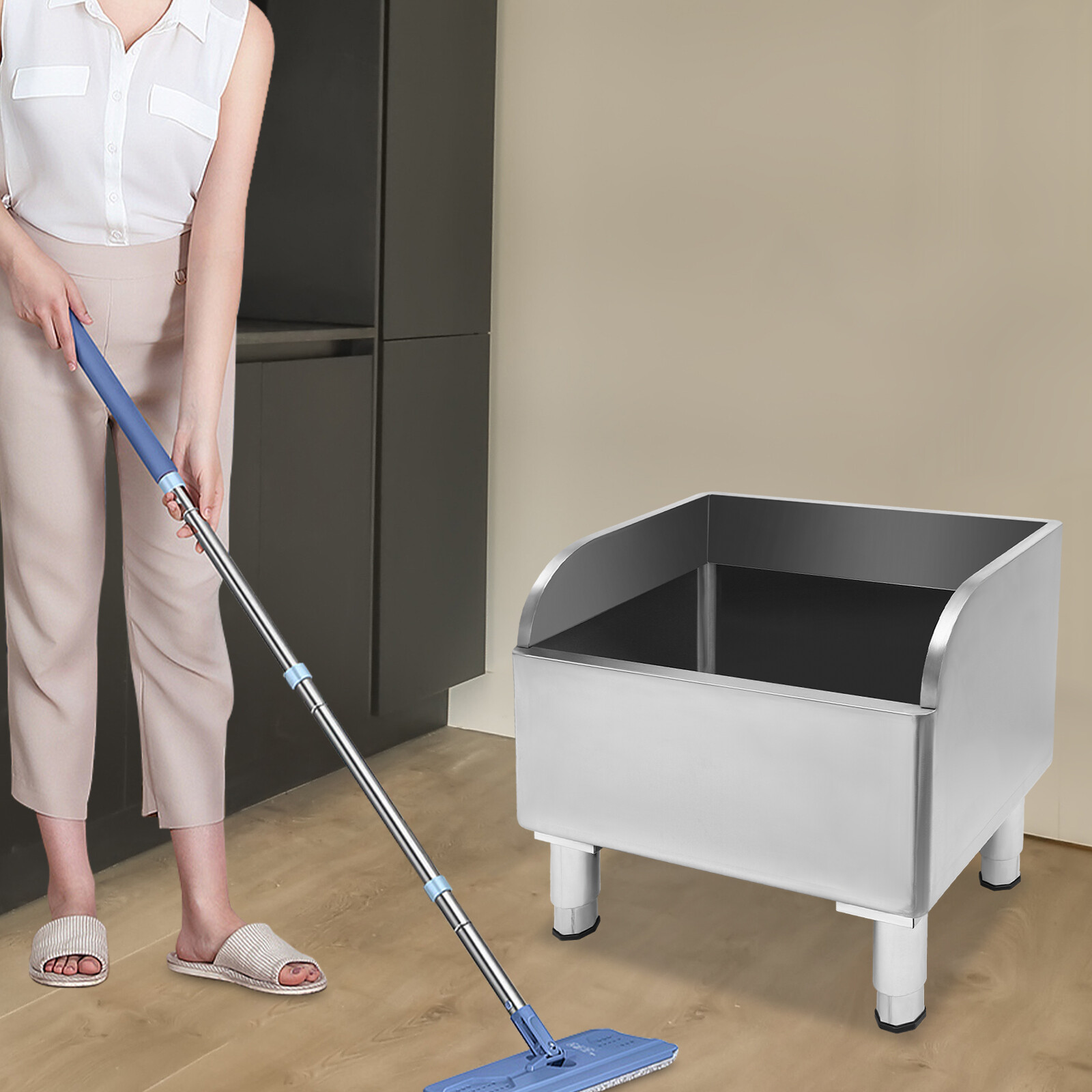 Silver 24″ *16″ *22″ Commercial Stainless Steel Floor Mop Sink 12″ Deep Basin