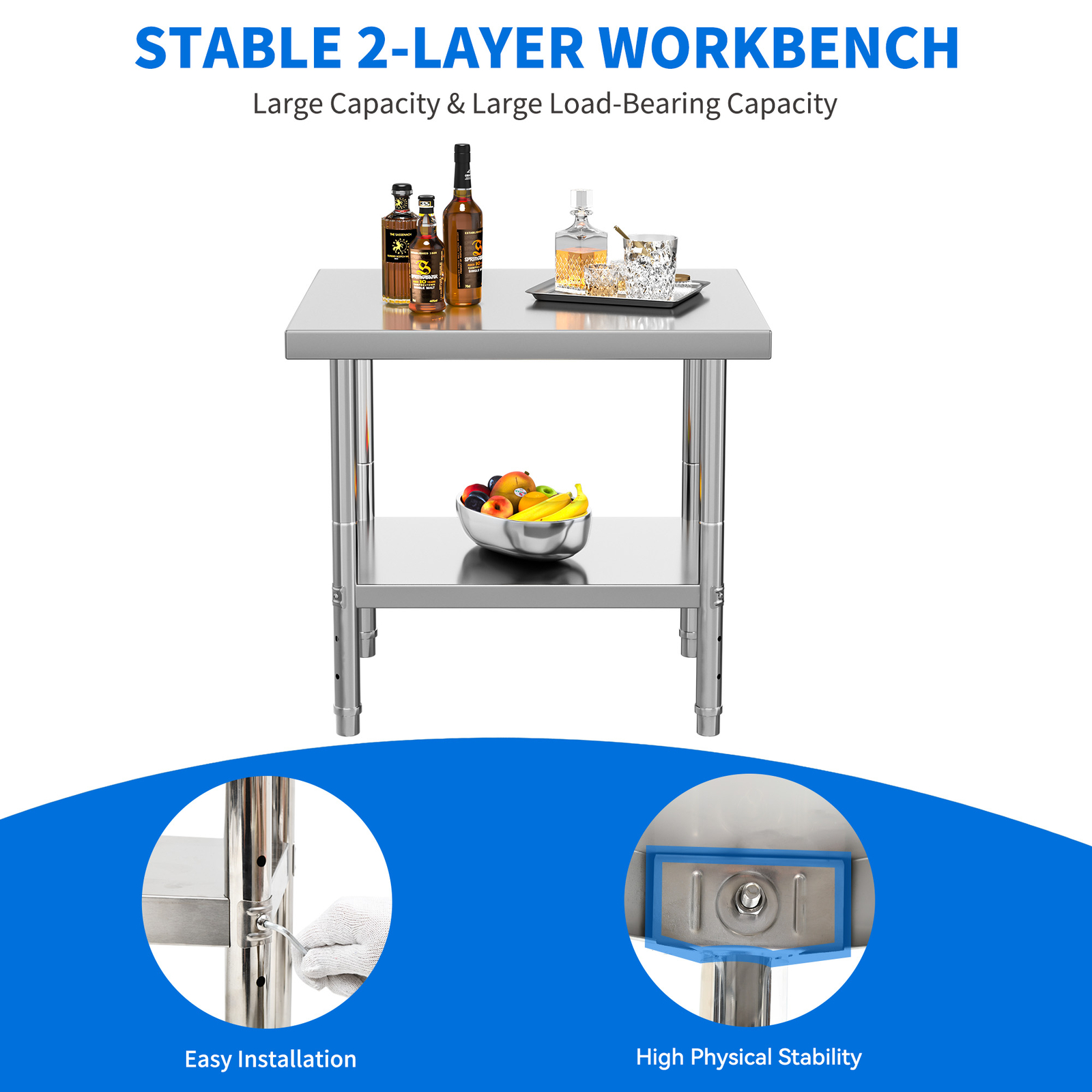 HOMIFLEX 30″ X 24″ Stainless Steel Table 2 Shelves Metal Work Table Prep Table