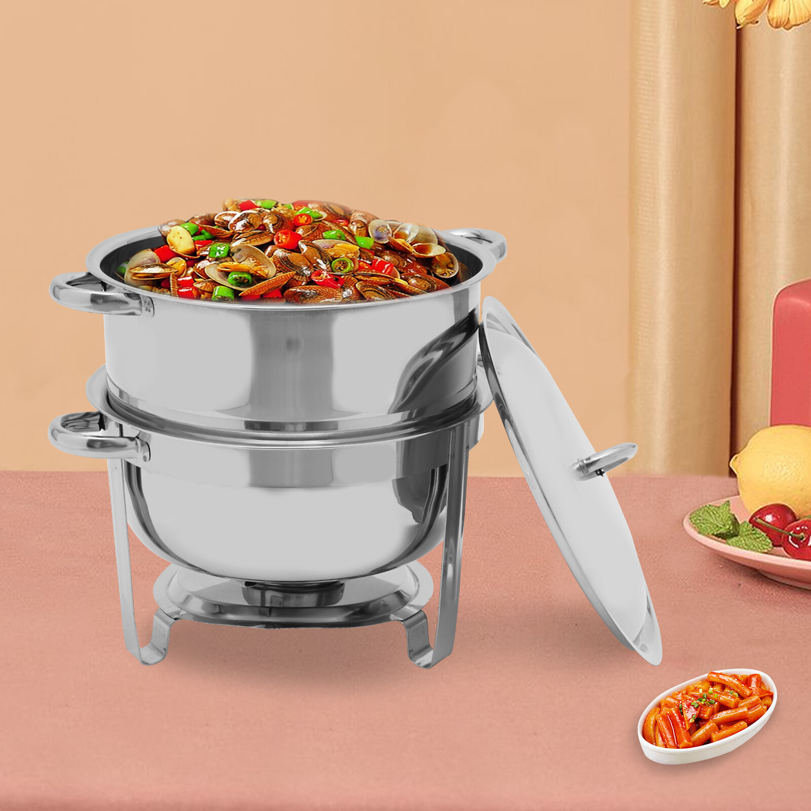 14.2 Qt Full-Size Round Stainless Steel Catering Dish Buffet Food Warmer Hot Pot