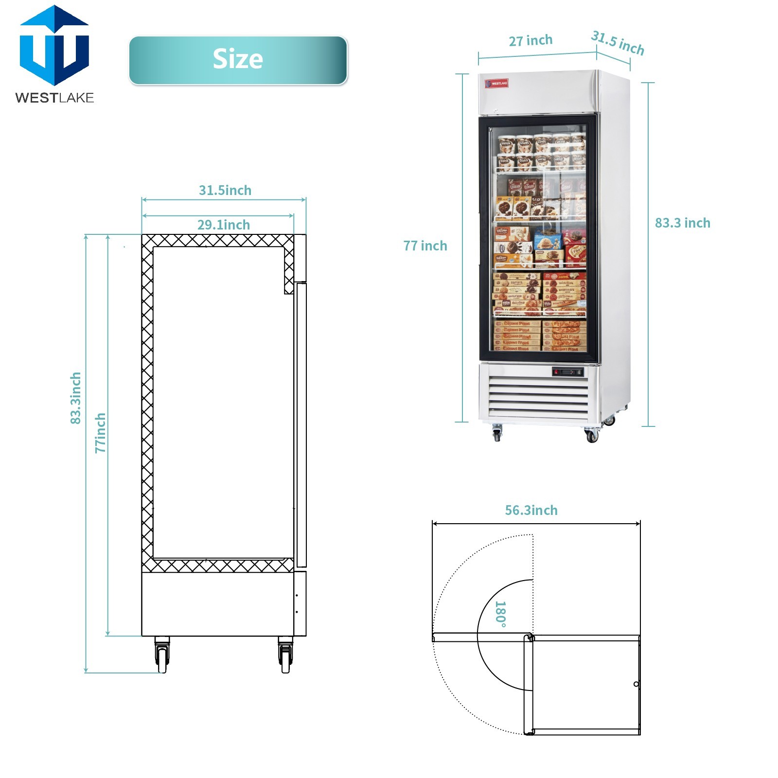 27″ Commercial Display Freezer 1 Glass Door Merchandiser Reach-in 23 Cu.ft