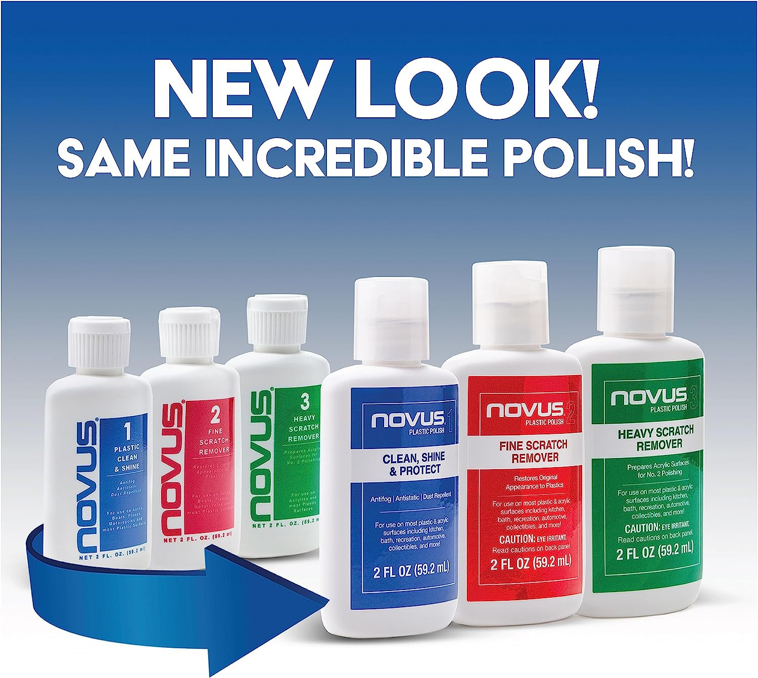 NOVUS-PK1-2 | Plastic Clean & Shine #1, Fine Scratch Remover #2, Heavy Scratch R