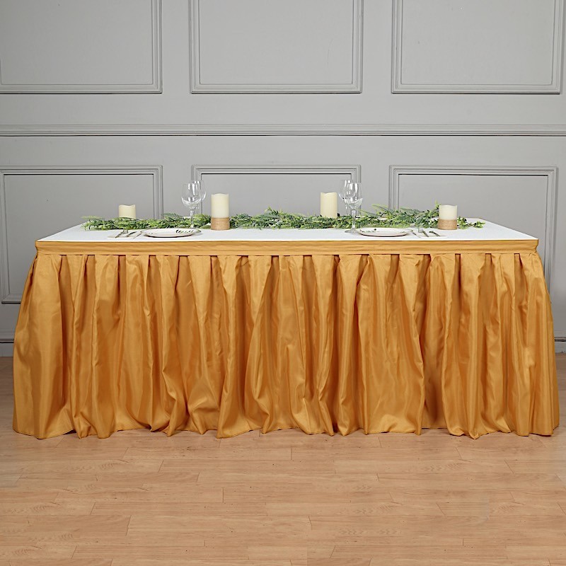 Gold 14 feet POLYESTER PLEATED TABLE SKIRT Tradeshow Wedding Catering Supplies