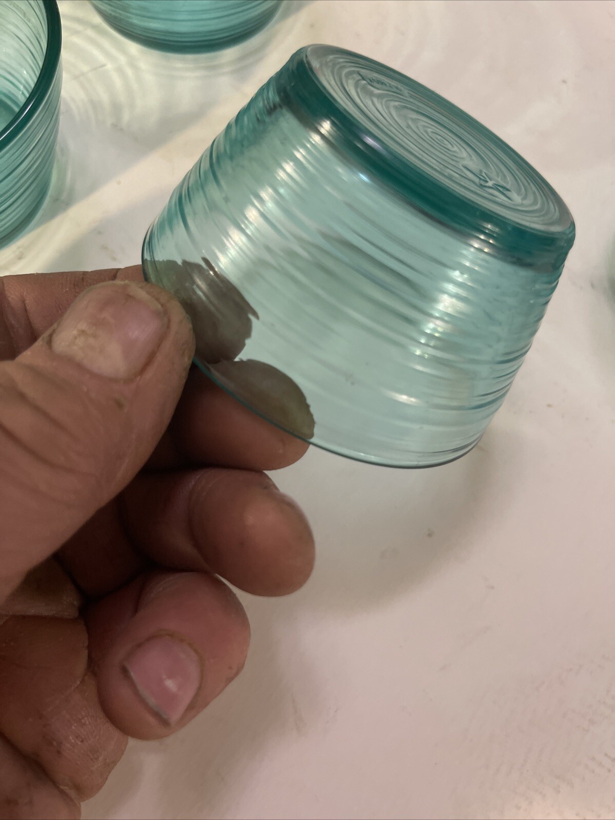 4.5 oz Turquoise Ribbed Glass Ramekin NZ165Y Transparent Glass Set of 6 Mint