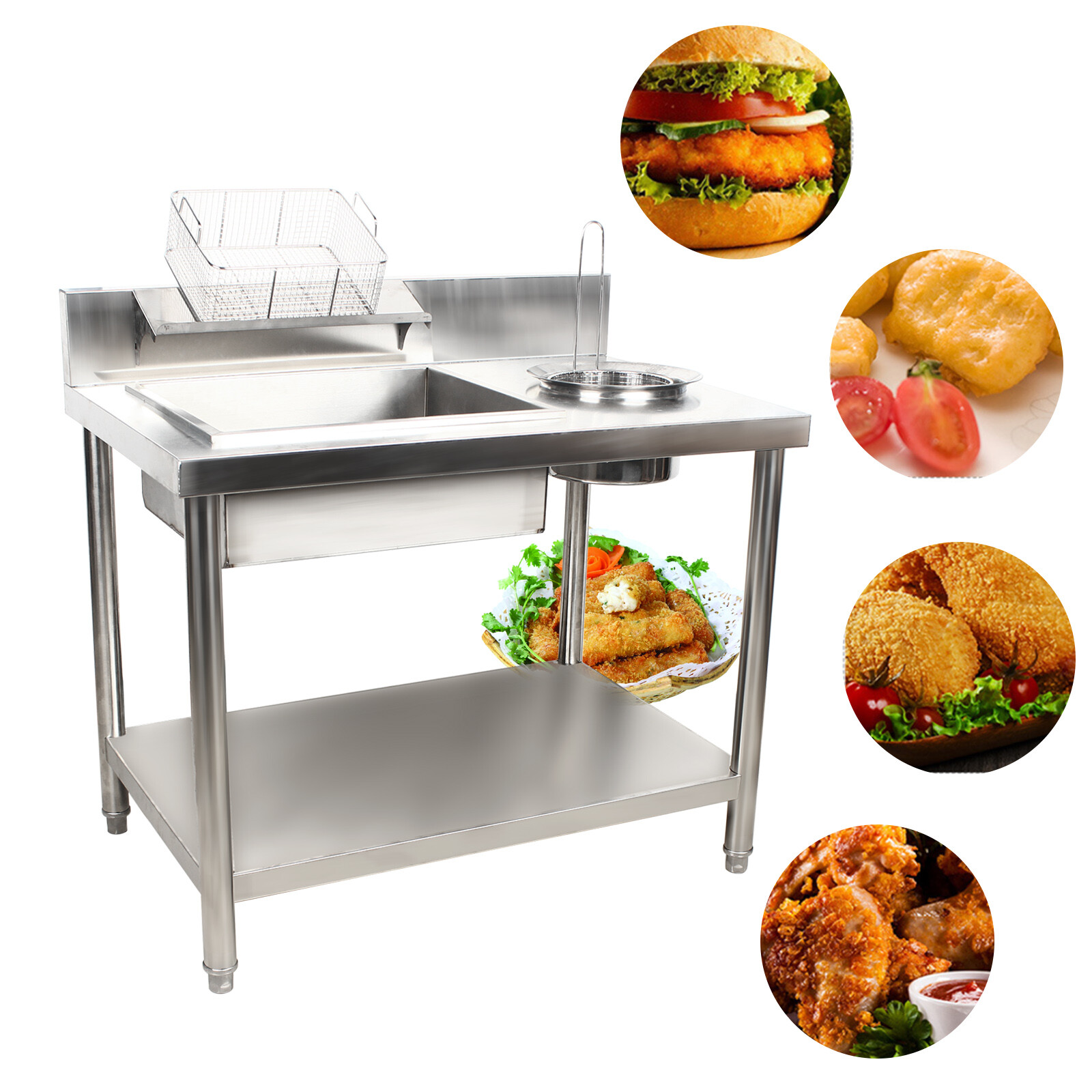 Breading Table Fried Chicken Station Commercial Prepare Workdesk Stainless Steel