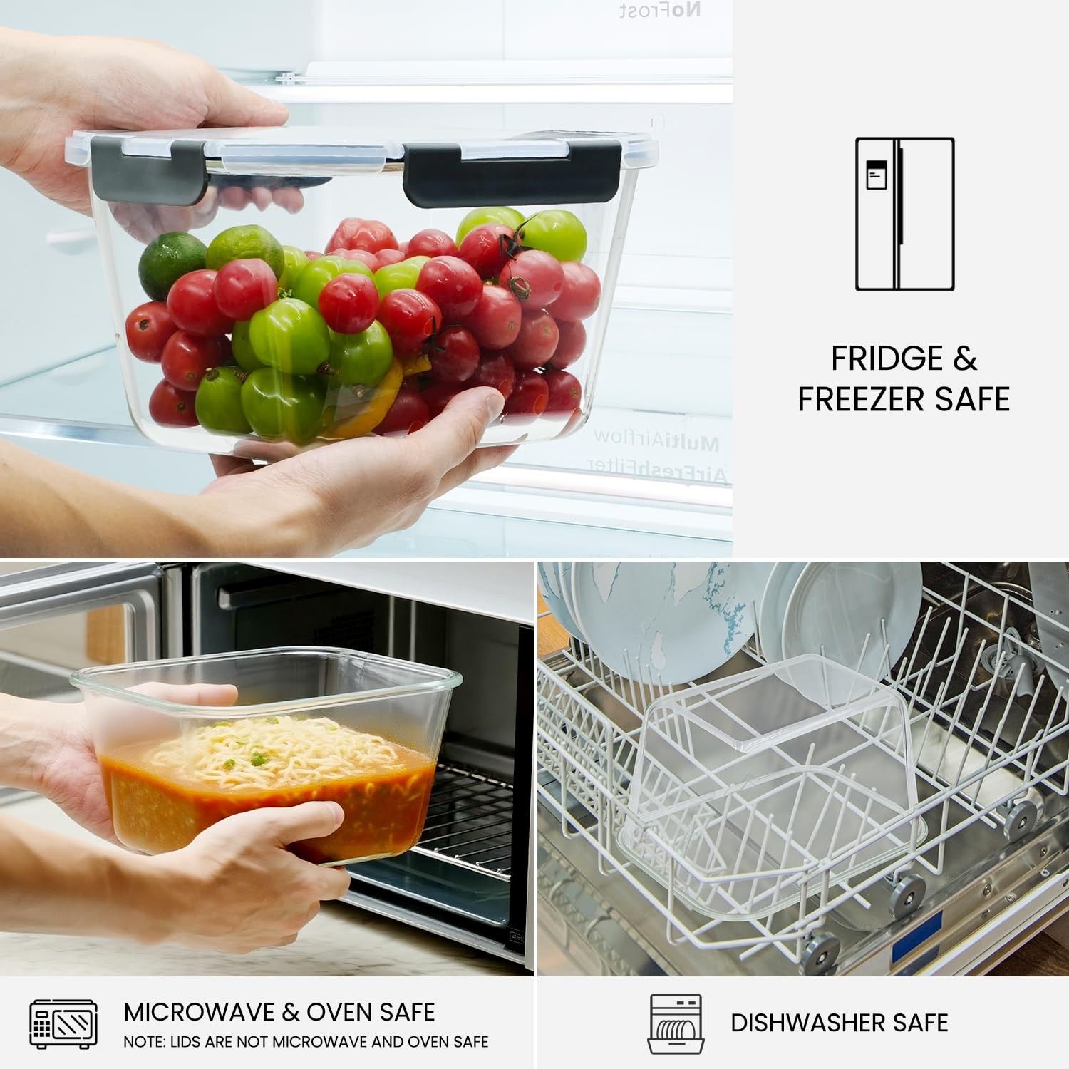 Hontent 2 Pack Large Glass Storage Containers Lids 85Oz/10.5Cup Big Airtight
