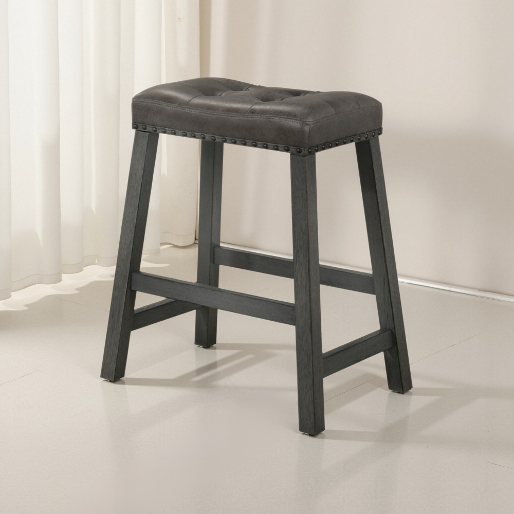 25in Backless Wooden Farmhouse Barstools W Faux Leather Seat