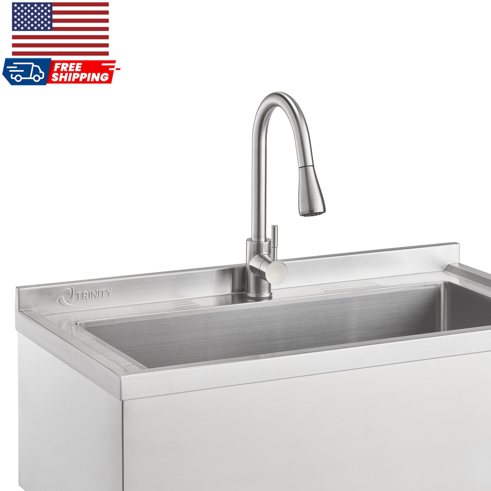 Stainless Steel Utility Sink Pull-Out Faucet Heavy Duty, Garage, Laundry, NEW