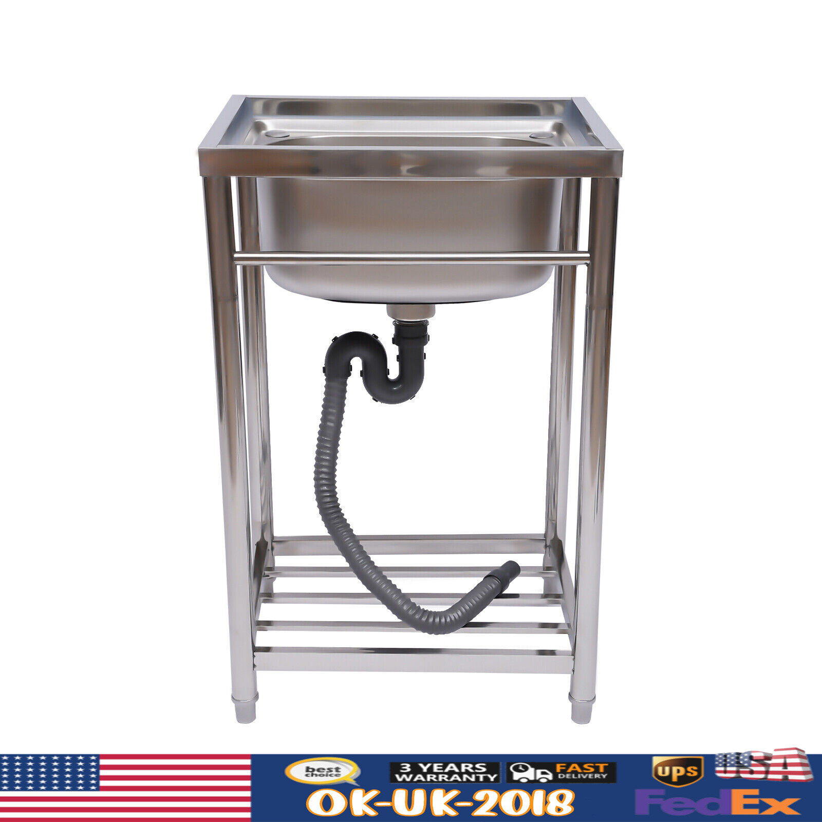 Commercial Utility Sink 1 Compartment Single Basin Kitchen Sink Stainless Steel
