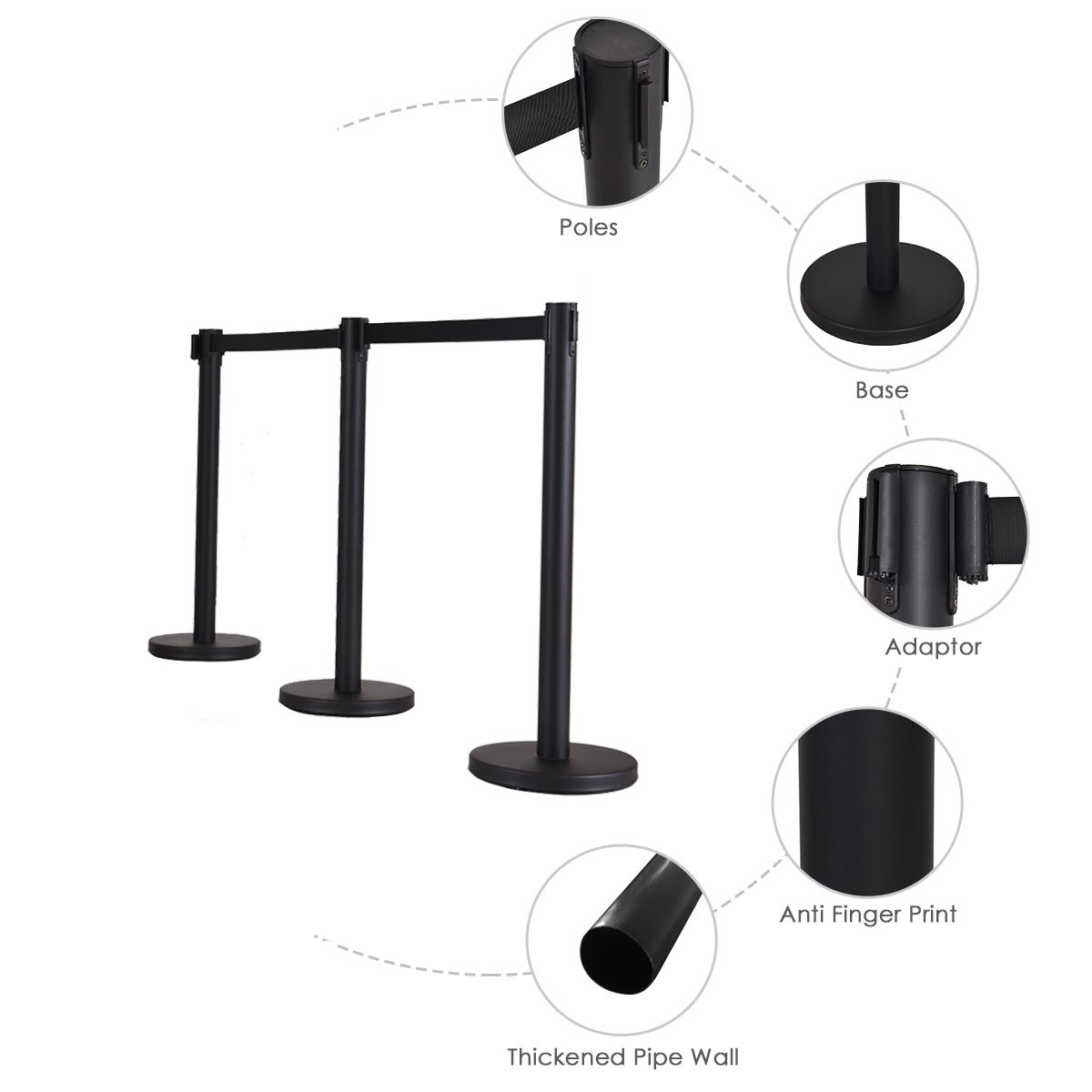 6Pcs Stanchion Posts Queue Pole Retractable Belt Crowd Control Barrier Theater