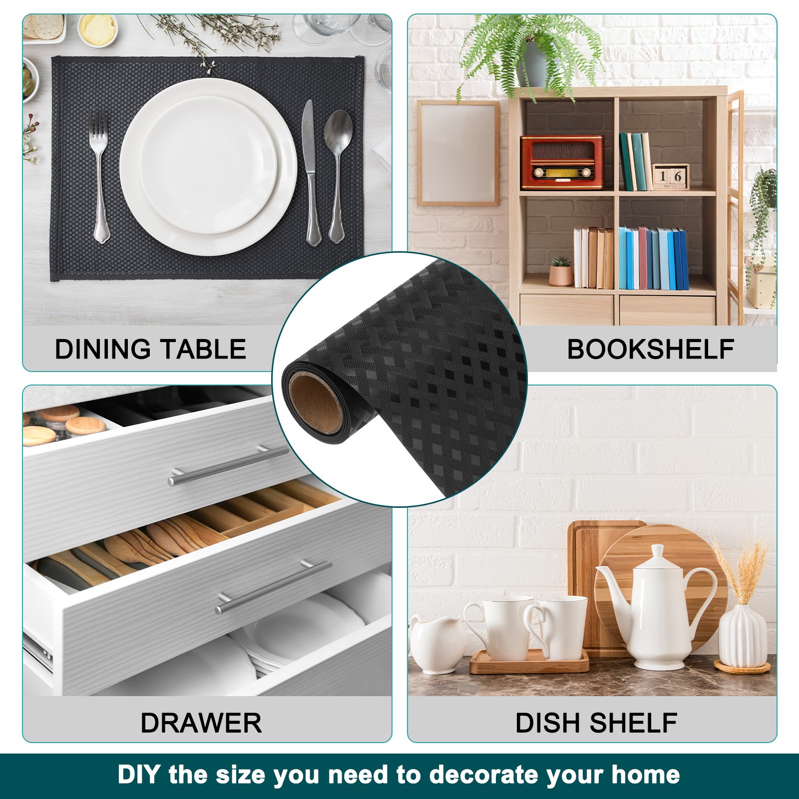 Shelf Liner Non-Slip Drawer Liner 15-3/4″ x 39-3/8″ EVA Material Liner Black