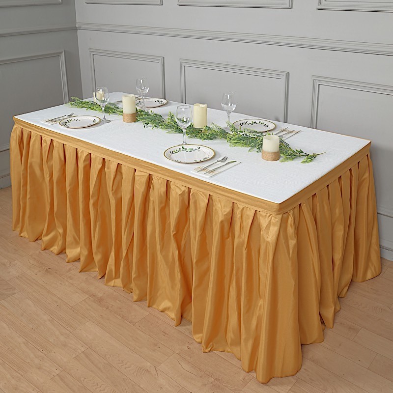 Gold 14 feet POLYESTER PLEATED TABLE SKIRT Tradeshow Wedding Catering Supplies