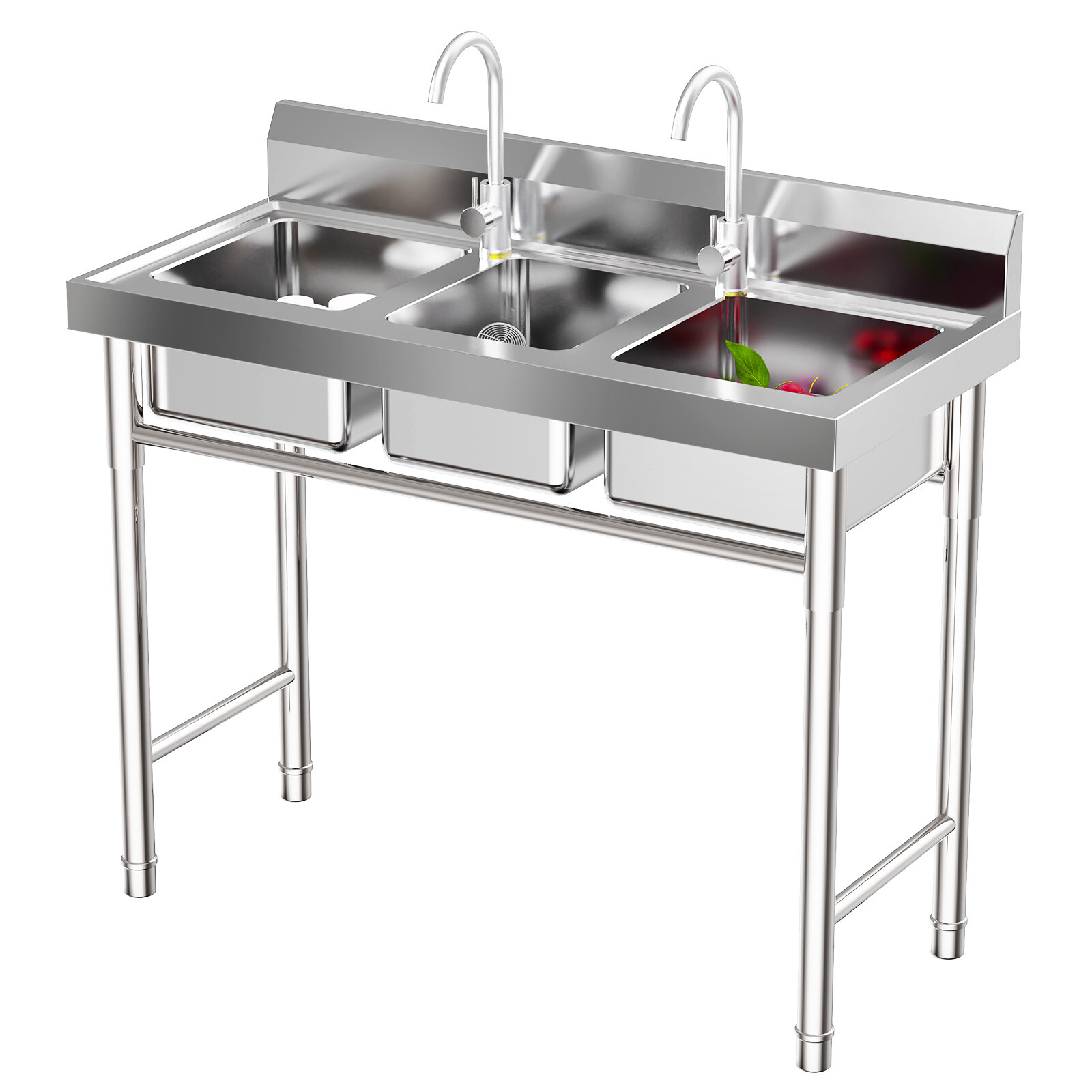 Commercial Sink Stainless Steel 3 Compartment Kitchen Utility Sink With Faucet