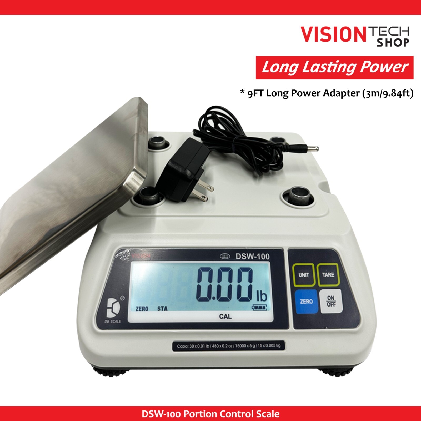 VisionTechShop DSW-100 Portion Scale, Single LCD Display, NTEP #22-007
