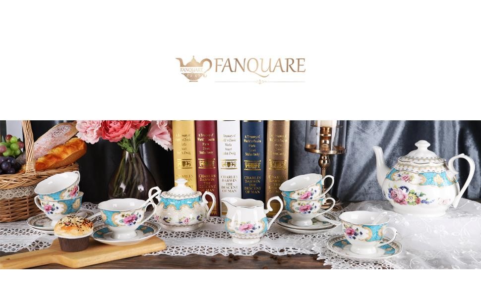 15 Pieces European Retro Rose Tea Set,English Flora Tea Set for Adults,Porcelain