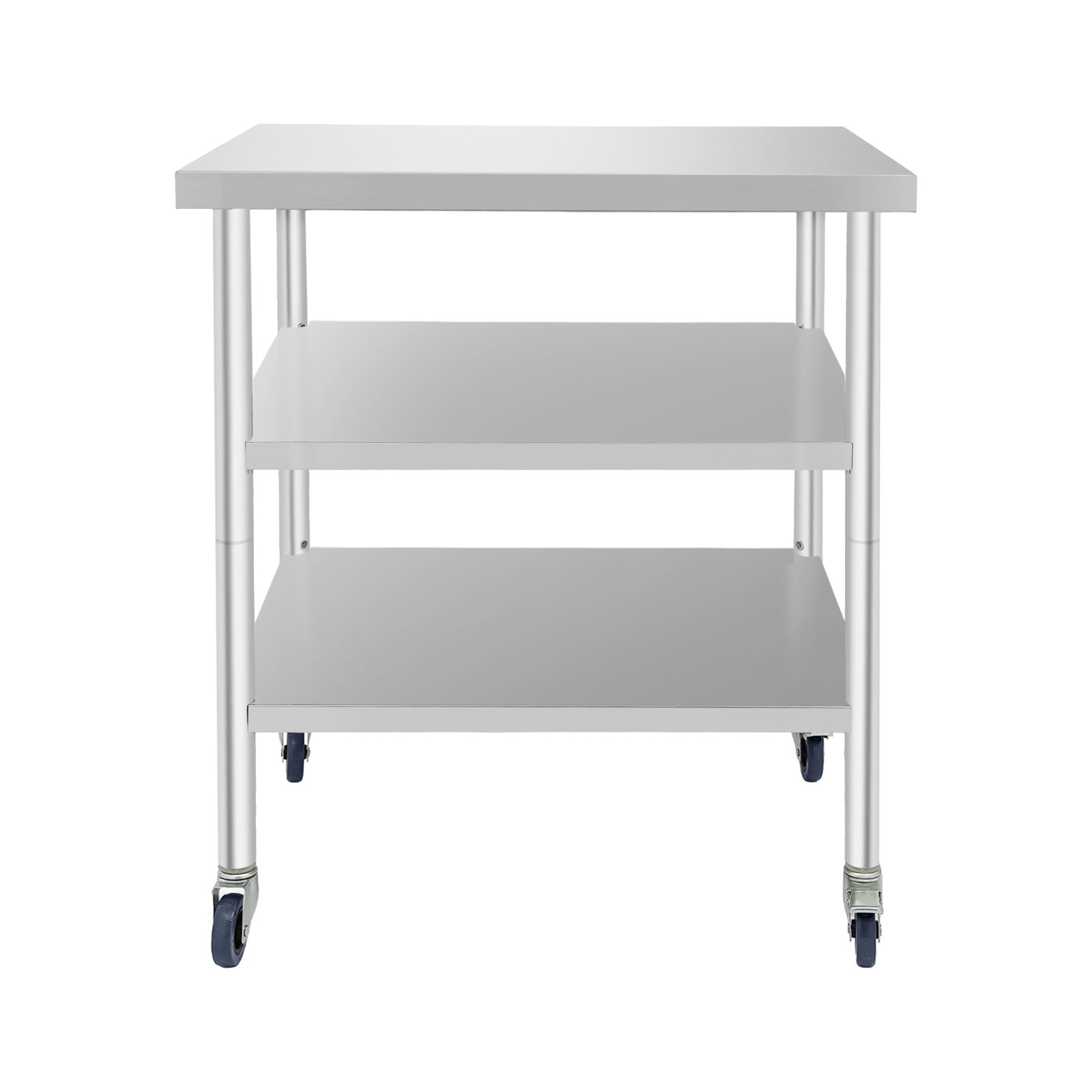 3 Tiers Garage Workbench, 30*30*35in Tool Bench, Silver Work Table With Casters