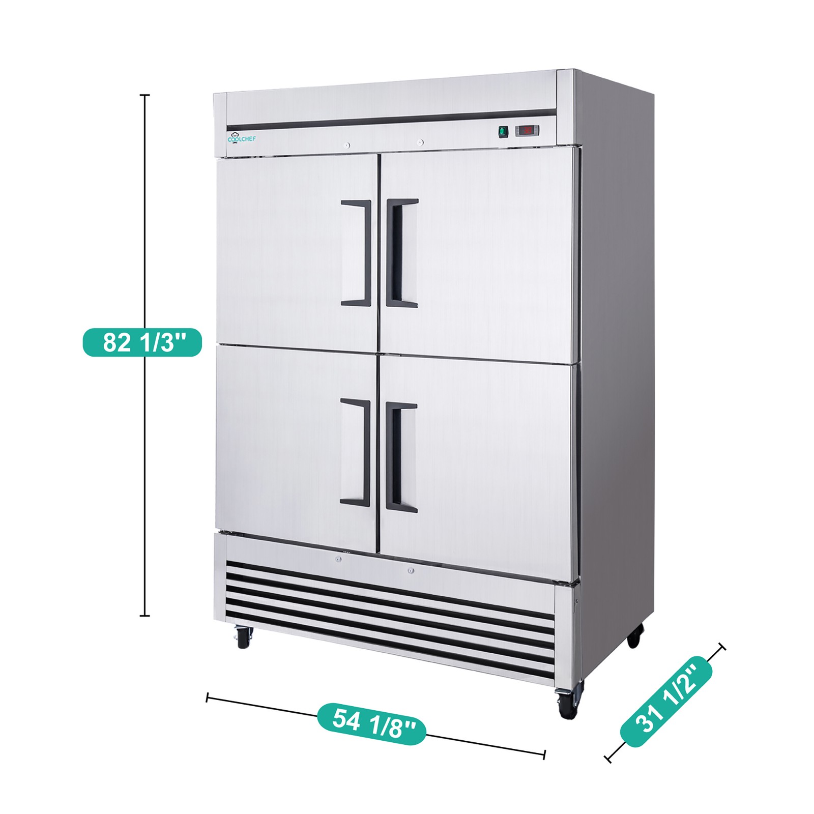 54″Commercial Freezer 49Cu.Ft 4 Door Stainless Steel -8~0℉ Air Cooling 6 Shelves