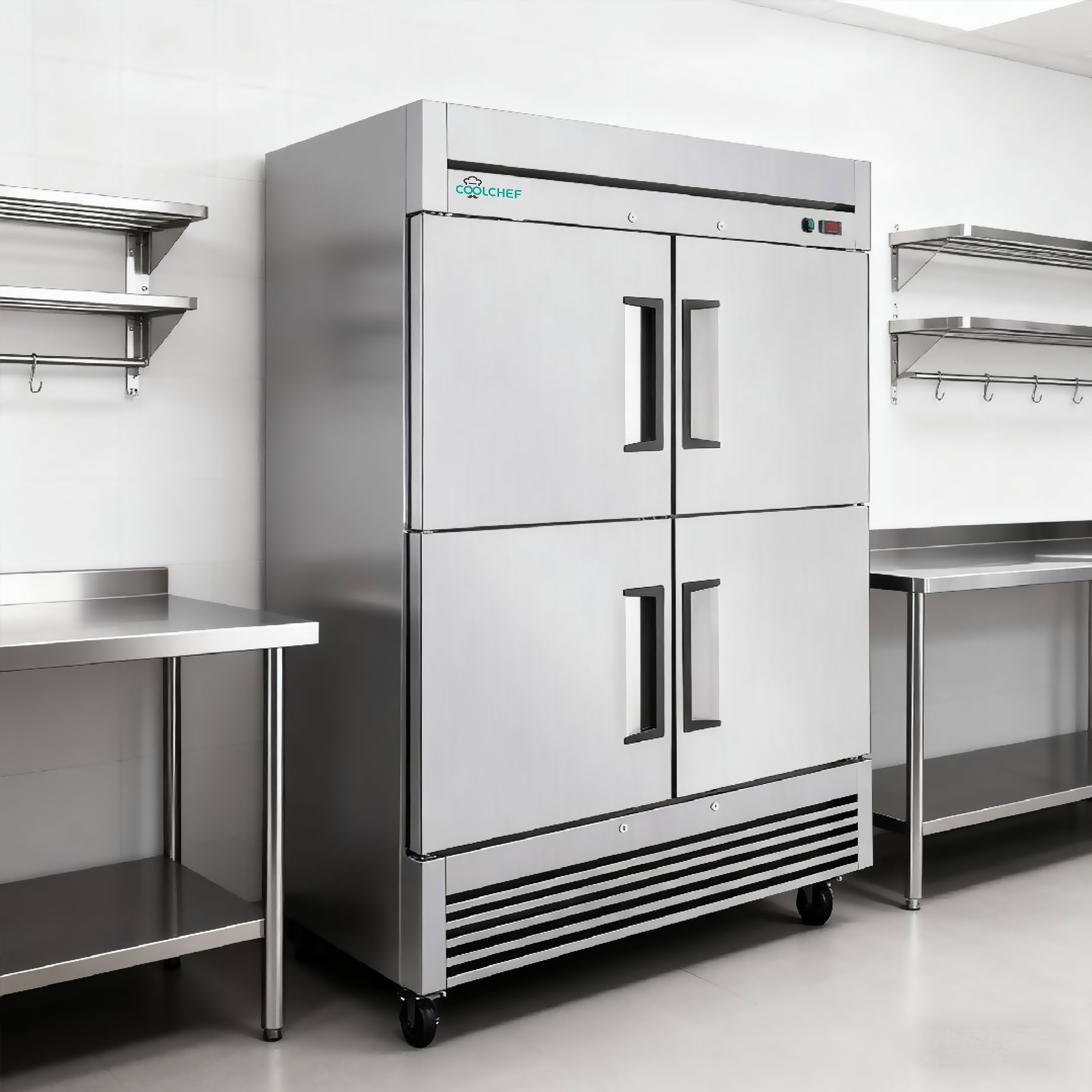54″Commercial Freezer 49Cu.Ft 4 Door Stainless Steel -8~0℉ Air Cooling 6 Shelves