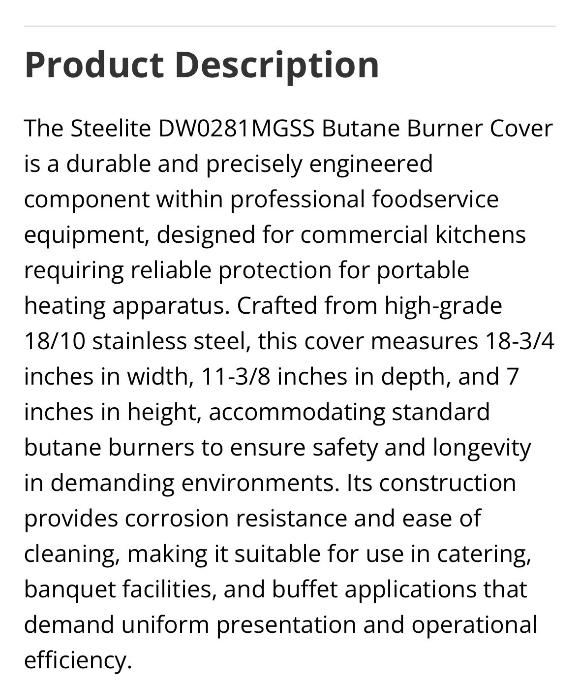 Steelite DW0281MGSS 18-3/4 Inch Butane Burner Cover Stainless Steel – Stand