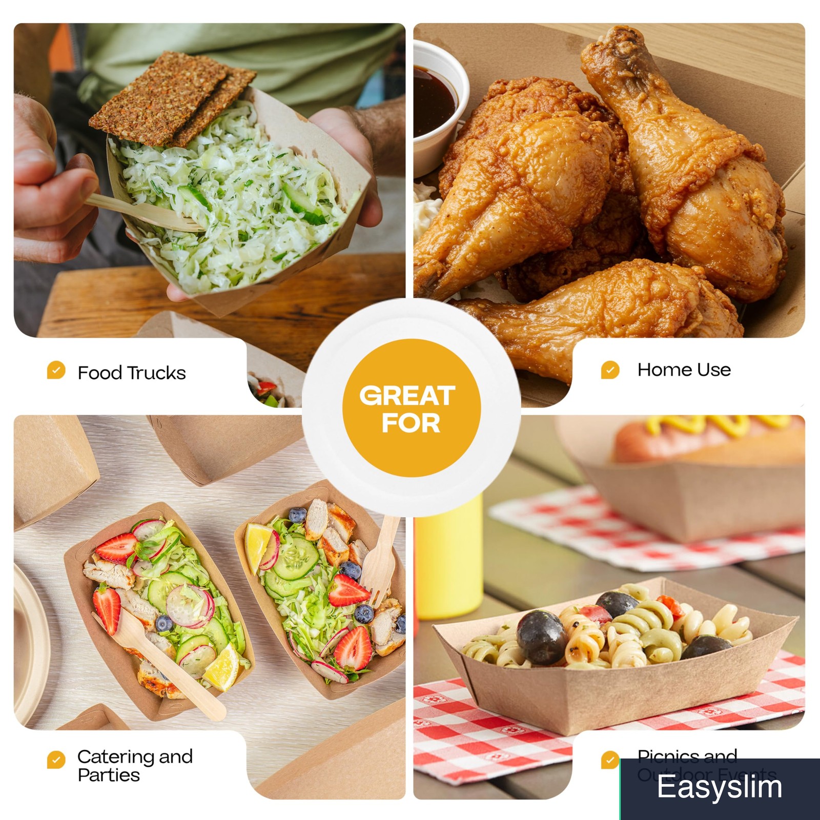 Kraft Paper Food Trays Poly Coated Disposable Grease Resistant 6.2×4.5×2 1000