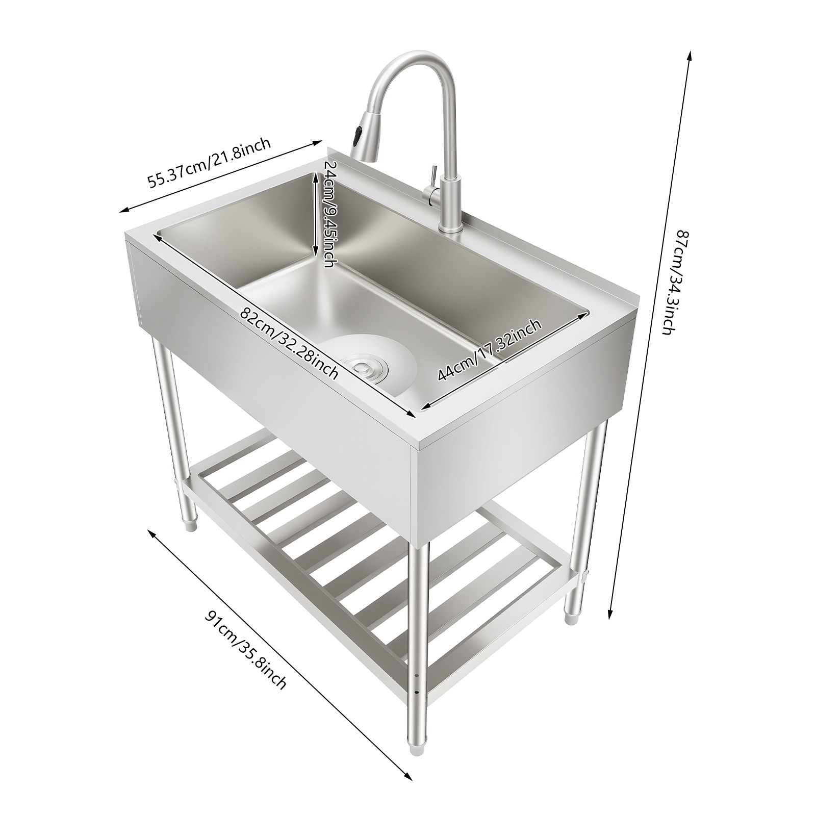 Commercial Stainless Steel Sink Laundry Kitchen Sink Utility Sink w/Drain-pipe